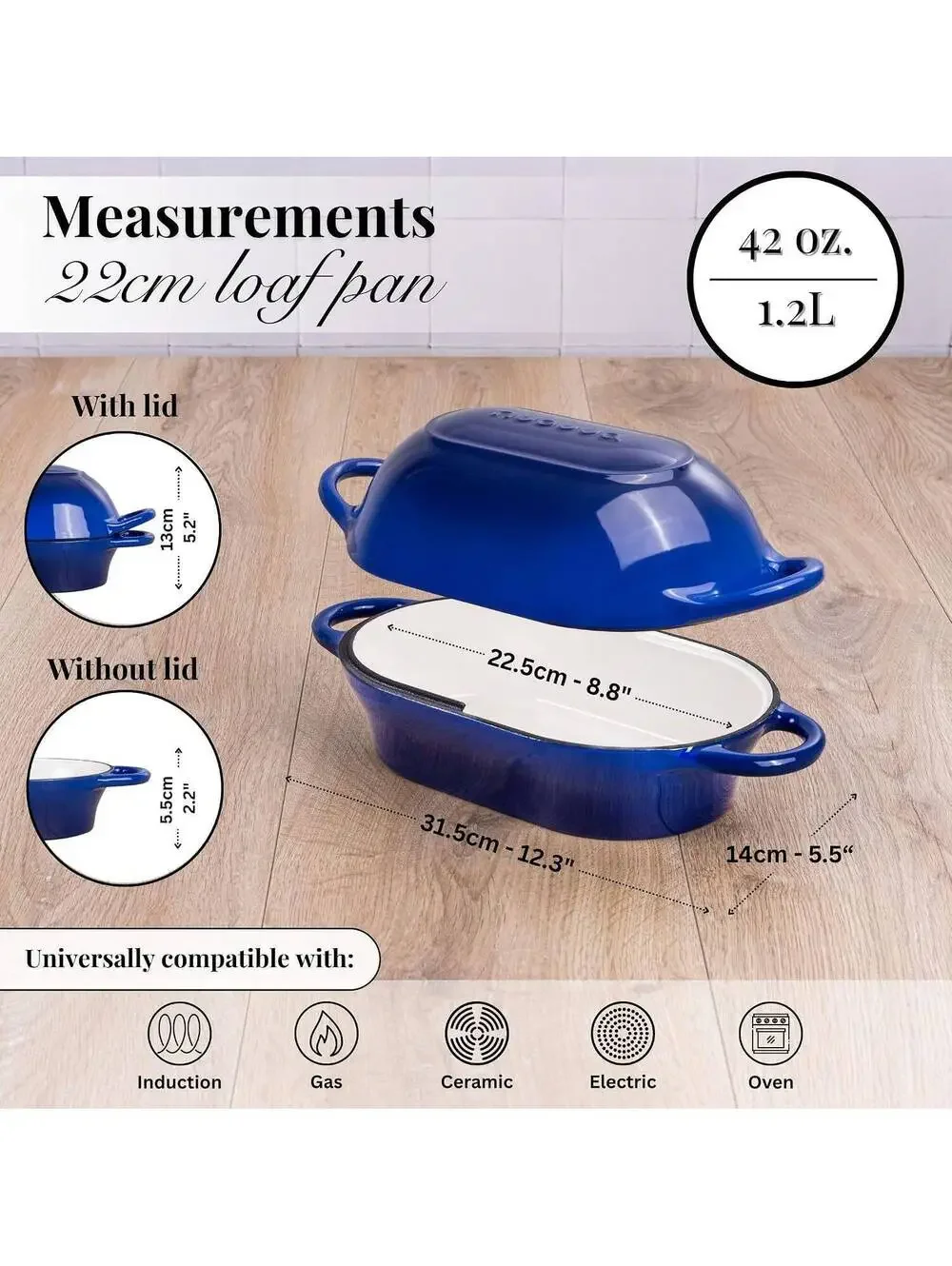 Enamelled Cast Iron Dutch Oven Bread Loaf Pan – 24cm x 16cm, Dark Blue